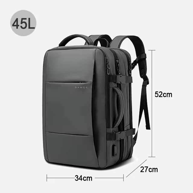 "Waterproof expandable travel backpack in black, roomy design for men and women, ideal for versatile adventures."