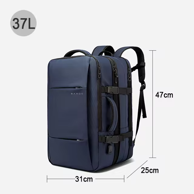 "Waterproof expandable travel backpack in black, roomy design for men and women, ideal for versatile adventures."