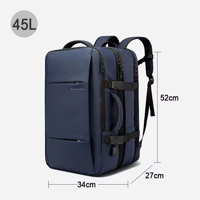 "Waterproof expandable travel backpack in black, roomy design for men and women, ideal for versatile adventures."