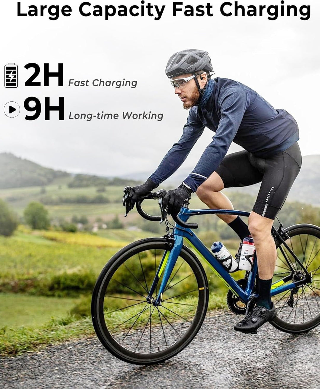 "Waterproof open-ear wireless headphones with bone conduction tech, ideal for active use, in sleek black design."