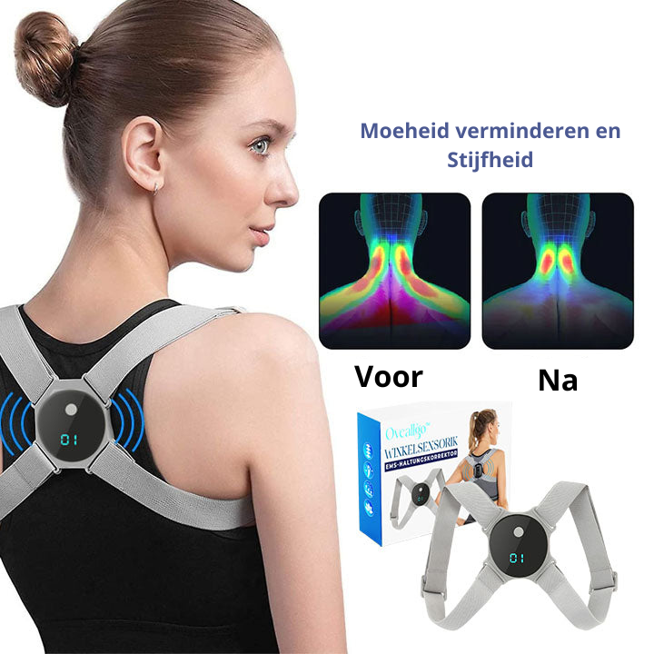 Ergonomic wearable posture corrector. Discreet design offers comfortable daily back support & improved alignment.
