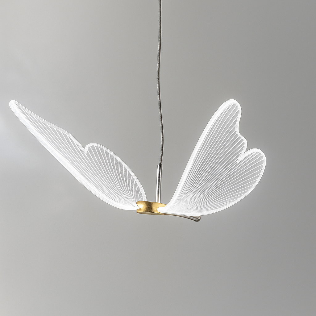 Stylish modern LED butterfly ceiling fixture, a decorative pendant lamp perfect for contemporary kids' room design.