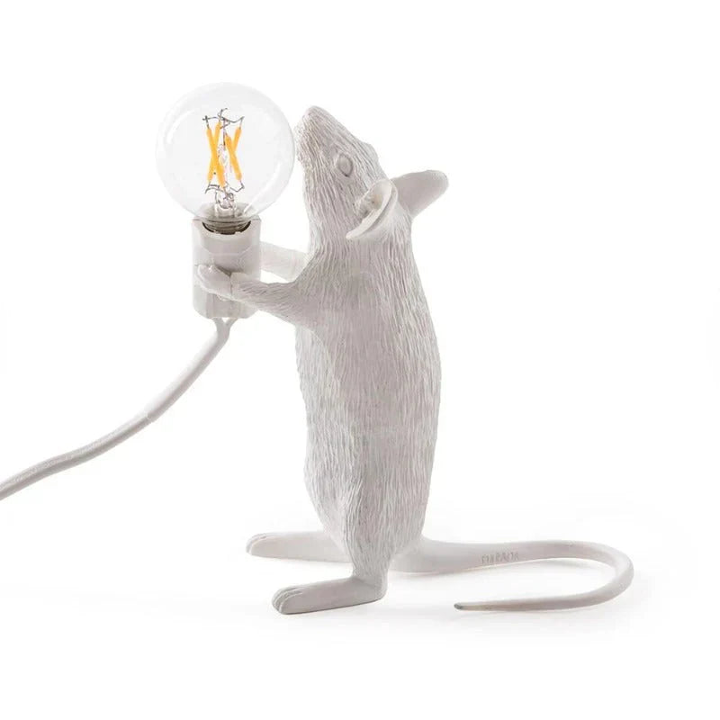 Whimsical SqueakLight mouse table lamp. Unique resin animal accent light for modern home decor.
