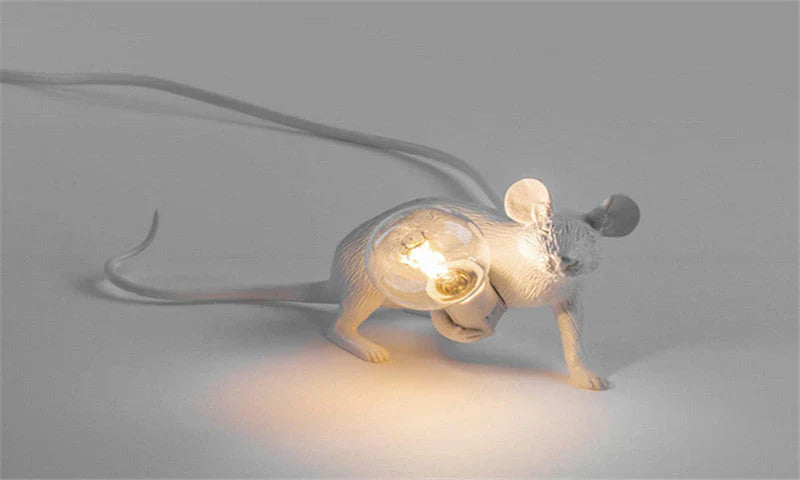 Unique Whimsical SqueakLight mouse lamp. Modern resin animal table light for charming home decor.