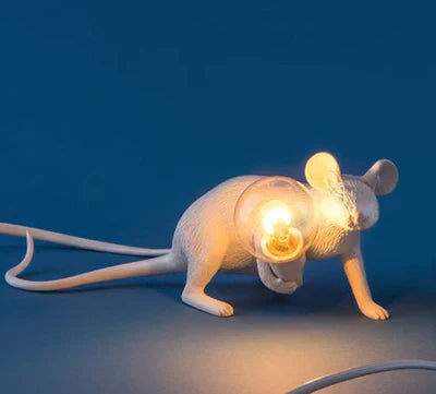 Handcrafted resin SqueakLight mouse lamp. Decorative animal table light, adds unique touch to decor.