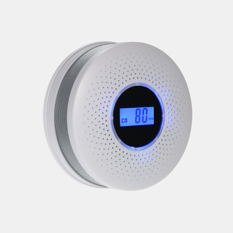 White 2-in-1 home safety smoke & carbon monoxide detector with dual sensor for fire & CO protection. Easy install indoor alarm.