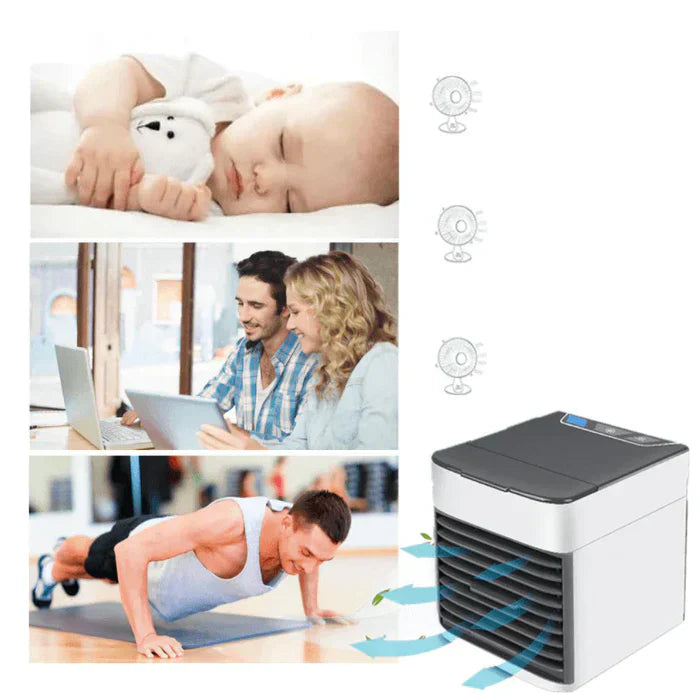 Quiet ChillWave mini air conditioner, humidifier, & air purifier with LED light for cool, fresh comfort.