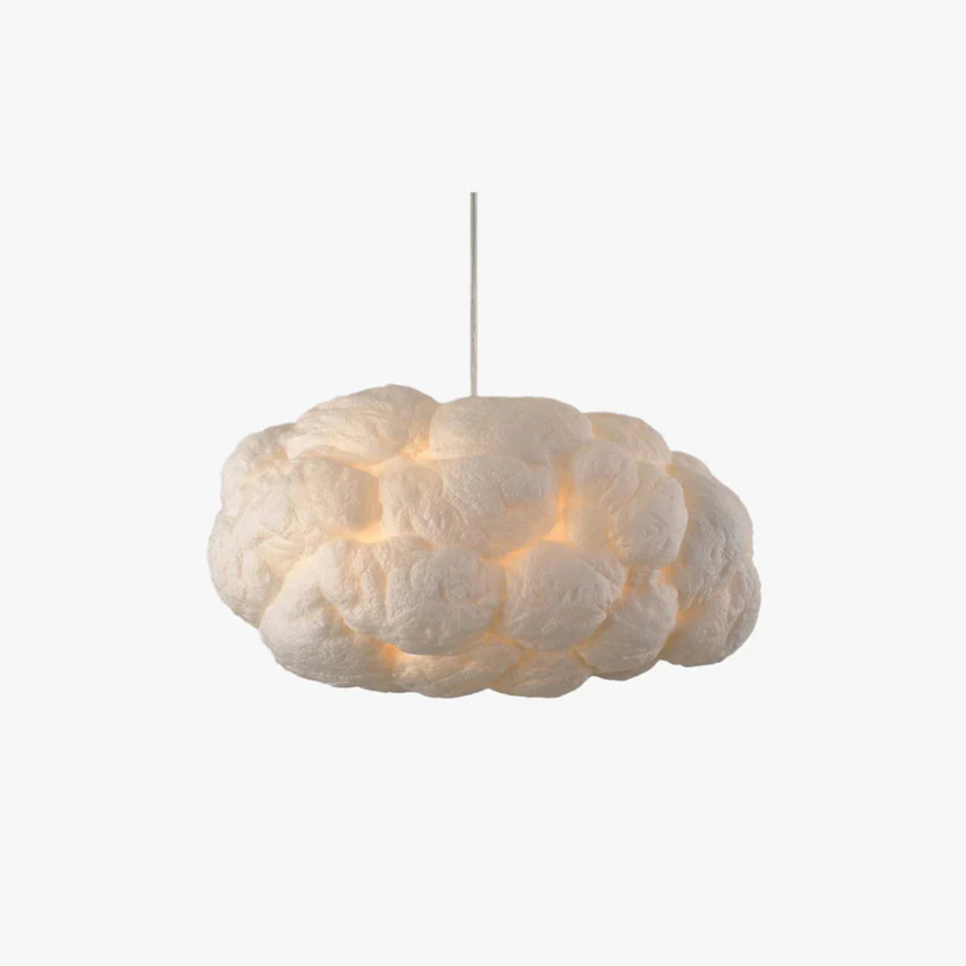 Unique Nimbus white cloud LED pendant light crafted from modern PVC and cotton. Elegant lighting.