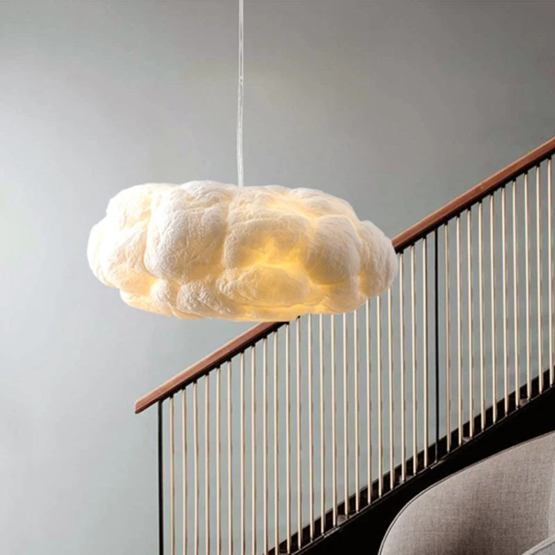 Contemporary white cloud LED pendant light. PVC/cotton material, perfect for modern home interior design.