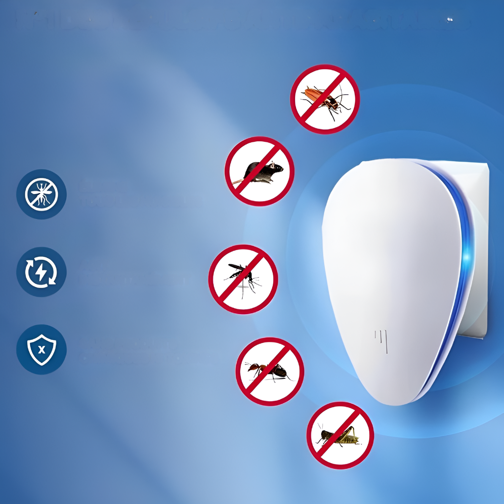 Eco-friendly ultrasonic pest repeller for home, safely deterring spiders & insects without harmful chemicals.