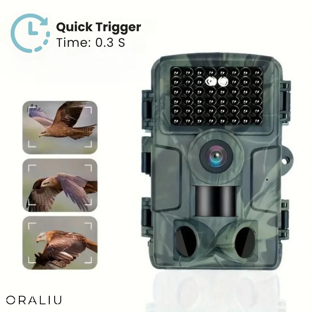 Wildlife camera with 4K video, 60MP photos, infrared night vision, weatherproof design, and app control for nature photograph