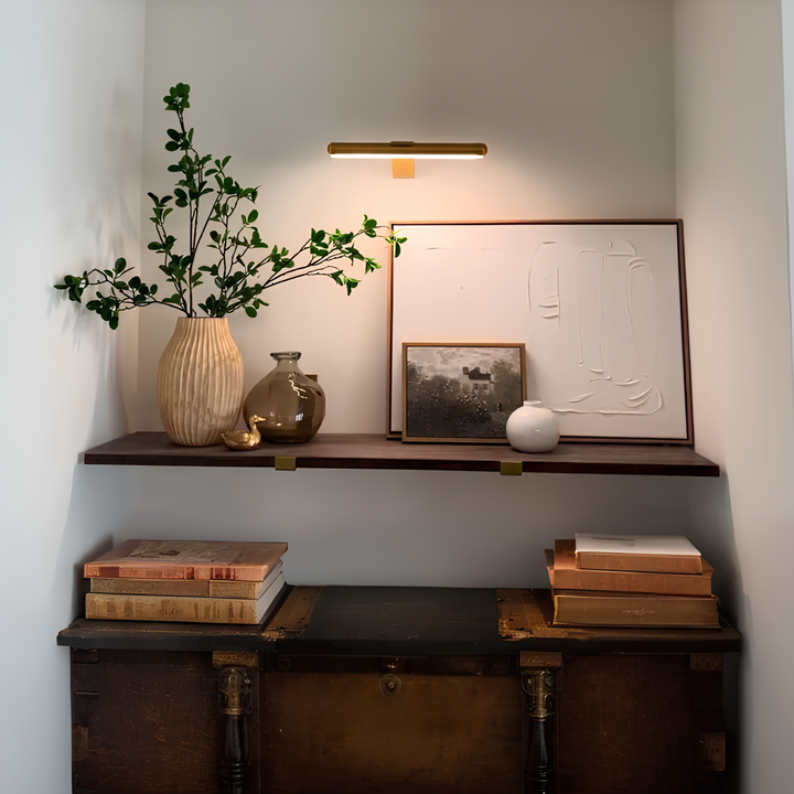 Compact wireless LED accent light, dimmable for modern art and display illumination.