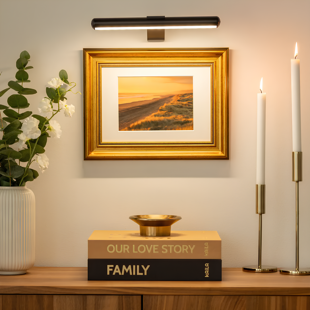 Dimmable wireless LED lighting, perfect for controlling brightness of art & home displays.