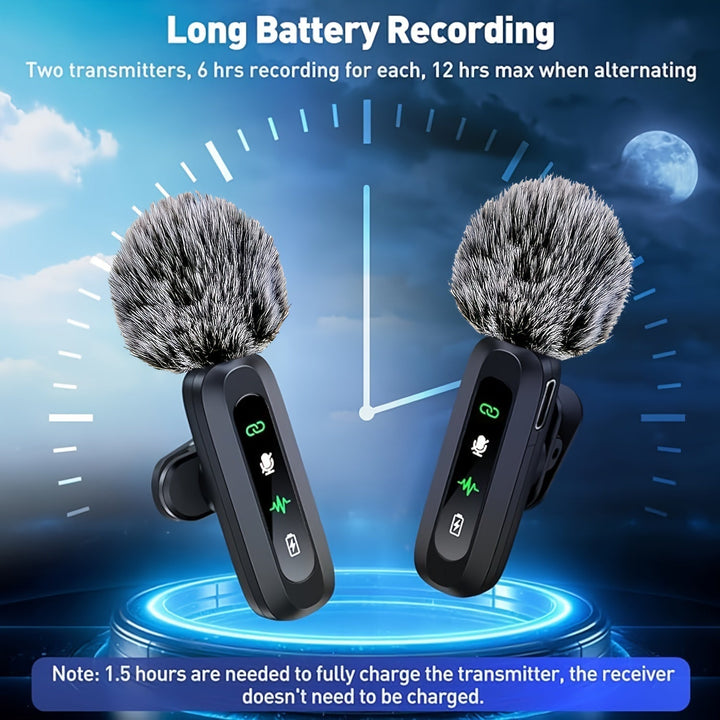 Compact wireless lavalier mic for on-the-go audio recording. Ideal for interviews & mobile content.