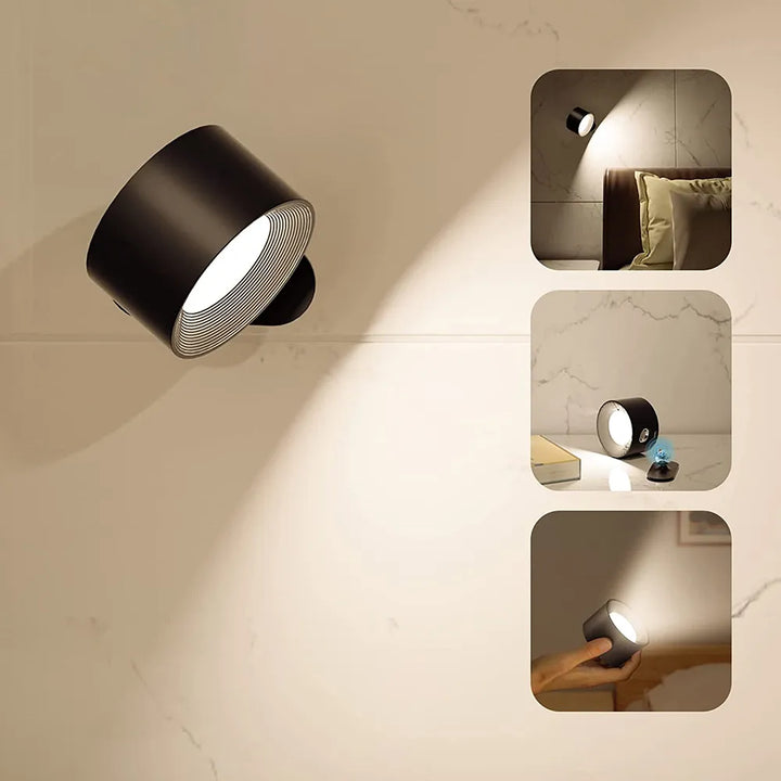 Wireless LED wall light, stick-on, black and white, cordless, for indoor and outdoor use, emits warm white glow, energy-effic