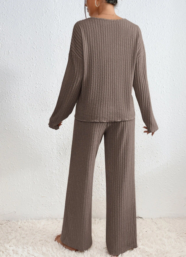 Detail of the waistband & drawstring on women's knit 2-piece lounge set. Soft comfort wear loungewear.