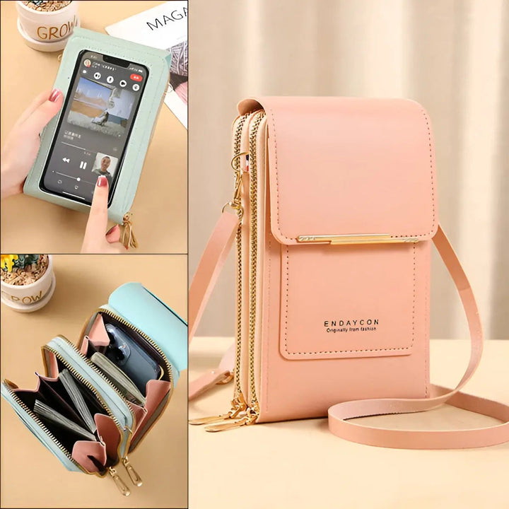 Back view: Women's anti-theft shoulder bag, highlighting secure zipper closures & hidden pockets.