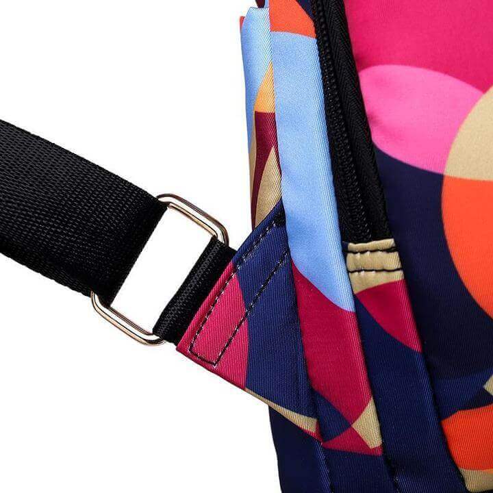 Ergonomic straps on a women's anti-theft backpack, comfortable water-resistant design for daily travel.