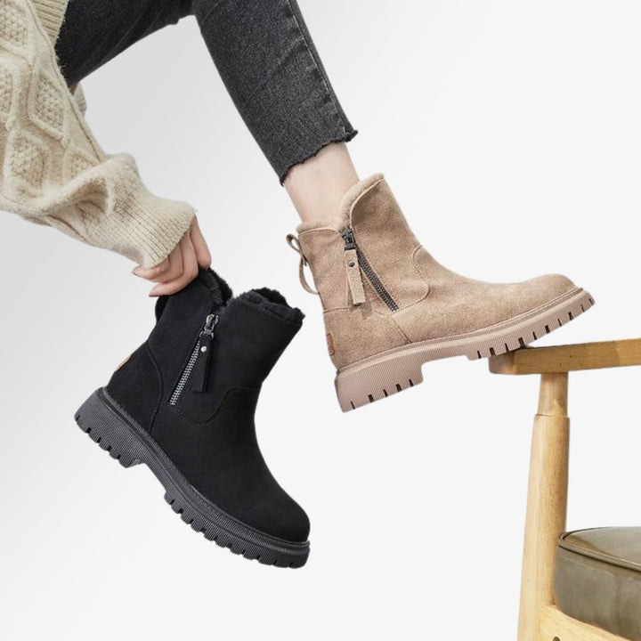 Front view of Aria women's warm winter boots, featuring waterproof and slip-resistant design.