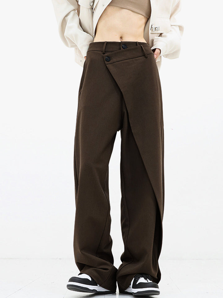 Women's asymmetrical relaxed fit pants for a modern look. Chic, comfortable, and fashion-forward.