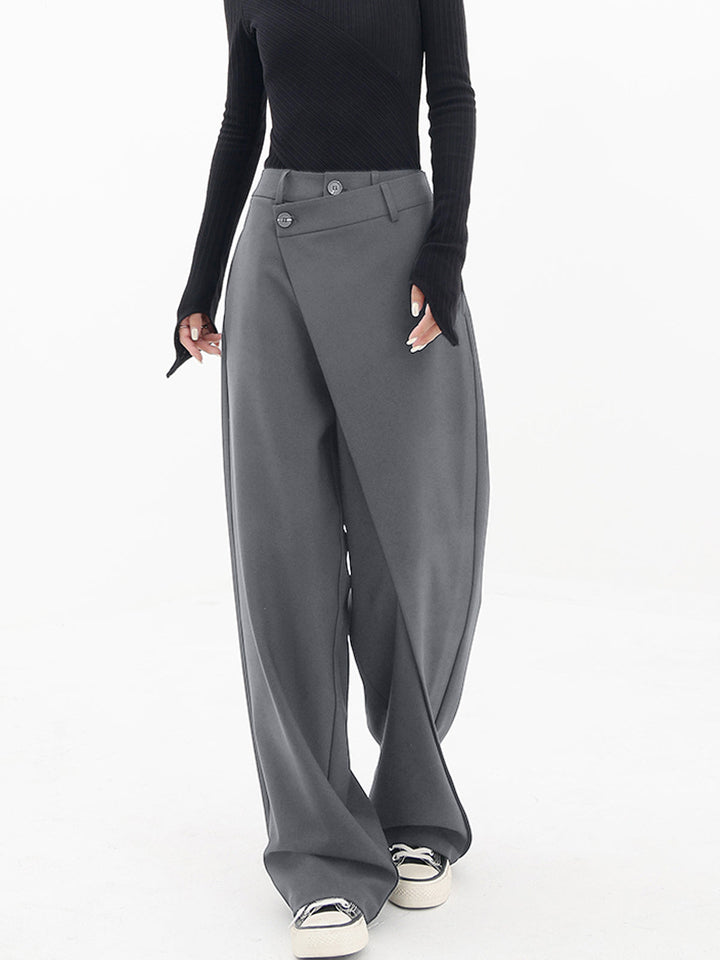 Unique cut women's asymmetrical trousers, relaxed fit with stylish draped & sculptural design.