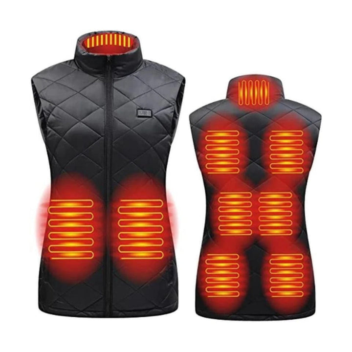 Back view of a women's heated vest, ensuring core warmth and freedom for outdoor winter adventures.