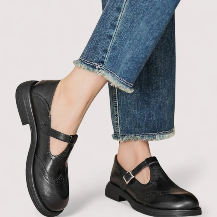 Ergonomic women's Mary Jane flat shoes, providing excellent arch support & comfort for walking.