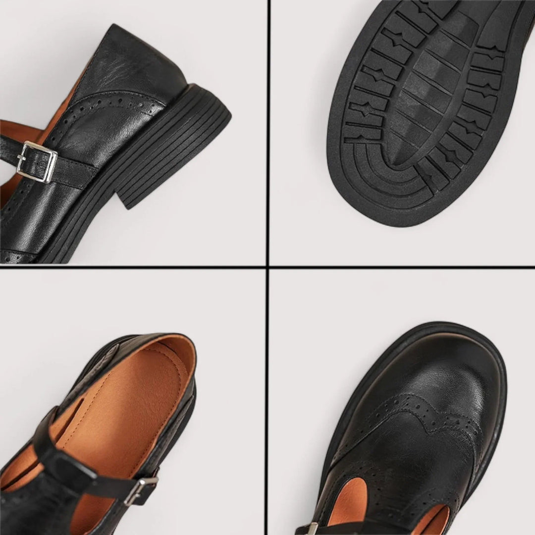Stylish black orthopedic Mary Jane shoes, designed for women's all-day comfort & support with classic style.