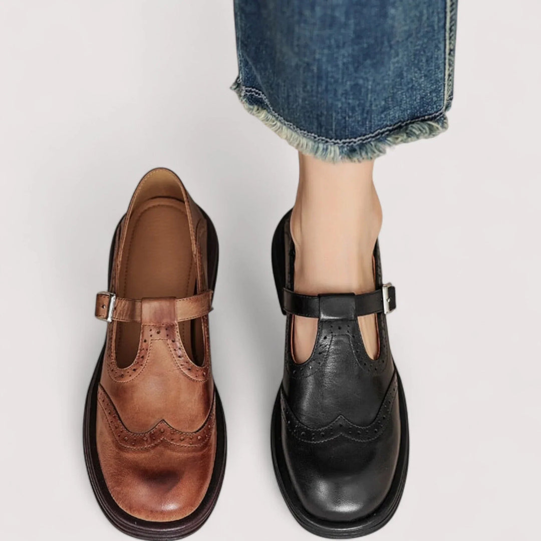 Comfortable women's orthopedic Mary Jane shoes in brown, ideal for versatile everyday wear & walking.