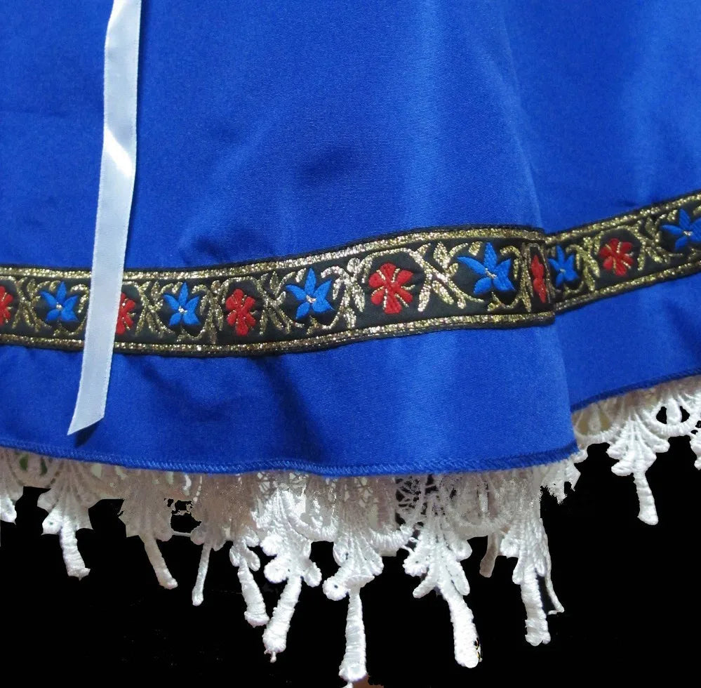 Women's blue Bavarian Oktoberfest costume, a charming dirndl style mini dress, ideal for parties.