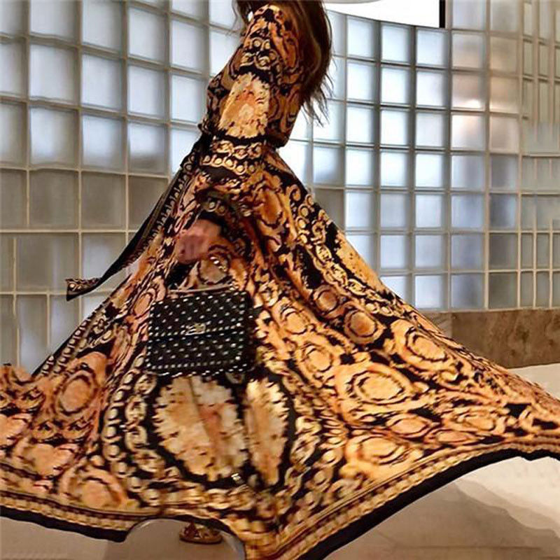 Lightweight long sleeve boho wrap maxi dress for women, featuring a stylish thigh-high slit.