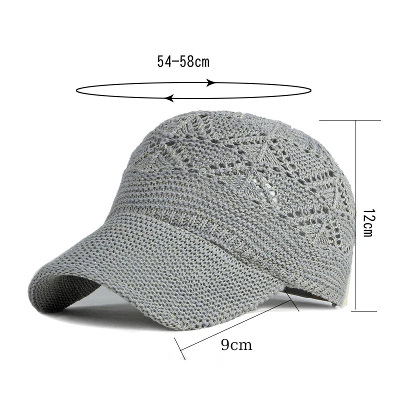 Breathable mesh baseball cap for women, adjustable summer sun protection for holidays.