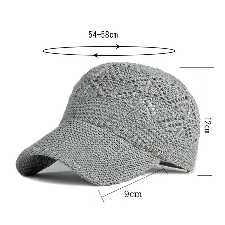 Breathable mesh baseball cap for women, adjustable summer sun protection for holidays.