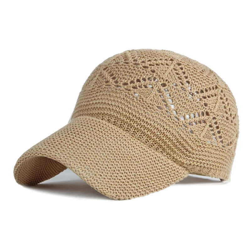 Stylish women's breathable mesh baseball cap, adjustable for summer sun & outdoor activities.