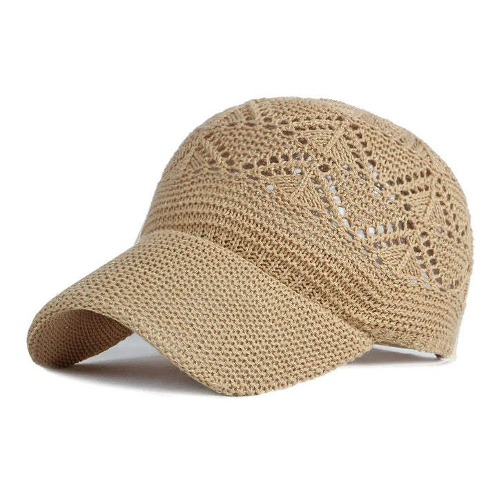 Stylish women's breathable mesh baseball cap, adjustable for summer sun & outdoor activities.