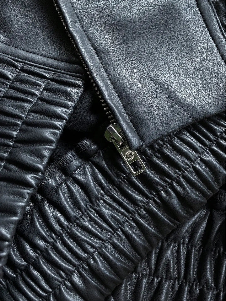 Everyday women's black faux leather jacket, a versatile casual outerwear for fall and winter fashion.