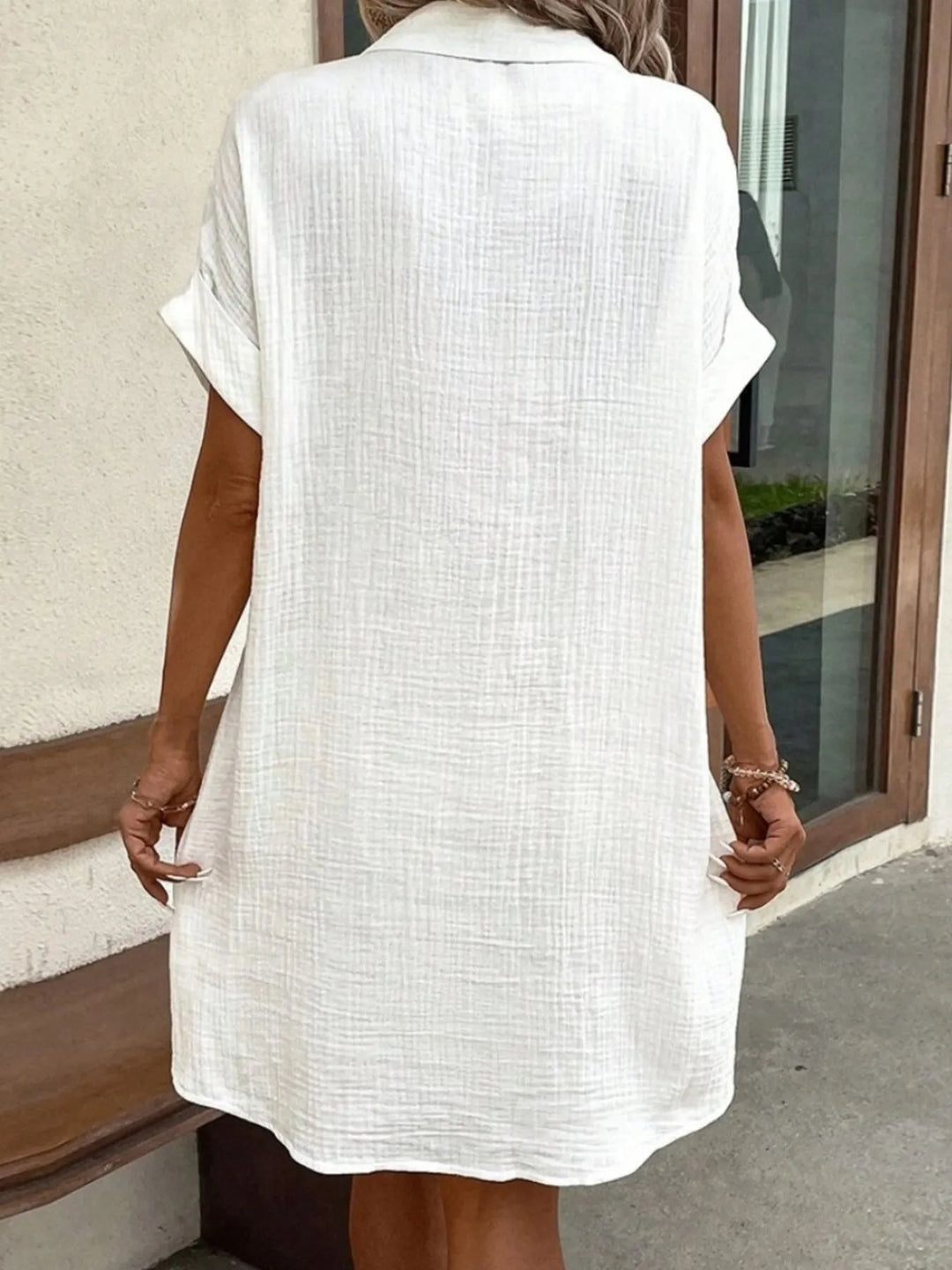 Everyday wear women's casual mini dress, a chic button-down design with convenient pockets.
