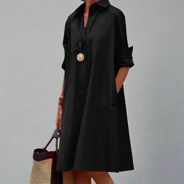 Elegant women's polo dress, short-sleeve, flattering fit. Chic casual collared dress perfect for summer.