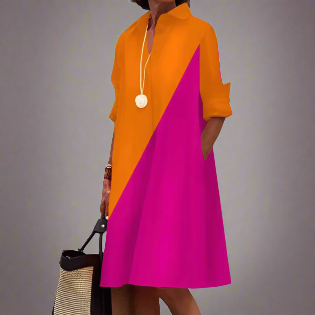 Chic women's collared polo dress with short sleeves. Flattering casual summer dress for elegant everyday wear.