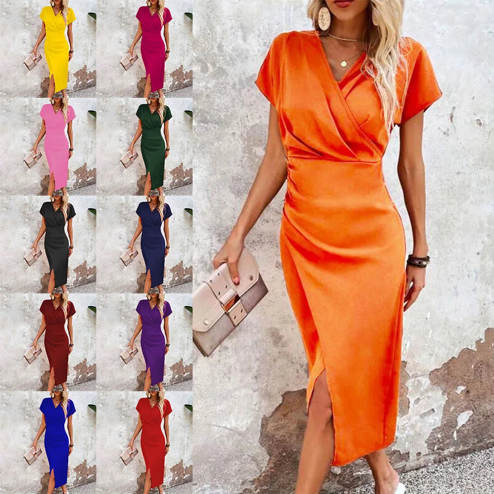 Women's casual v-neck mini dress, perfect for everyday comfort and chic summer style.