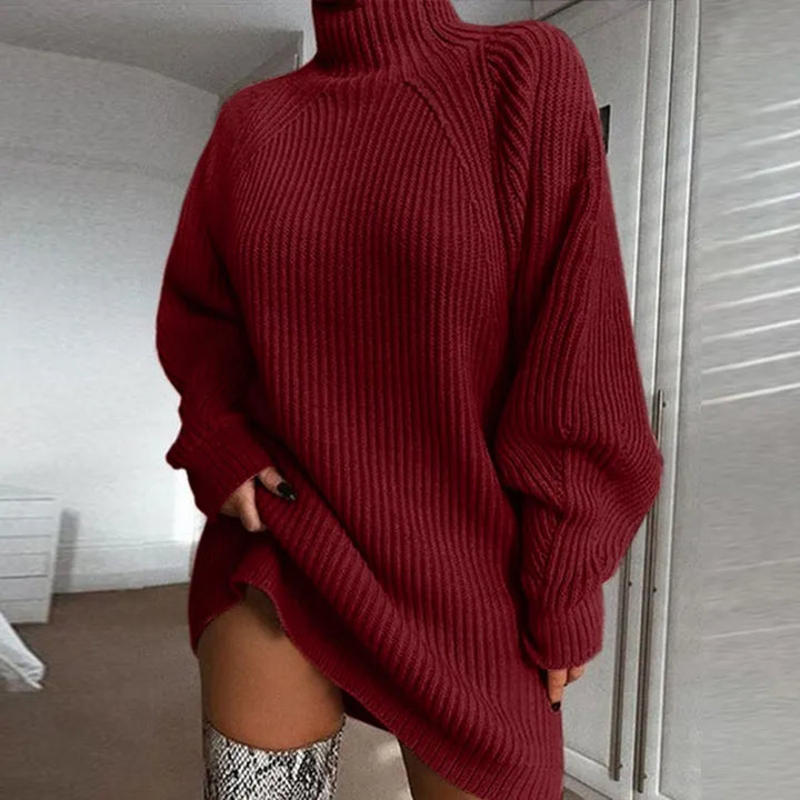 Fall outfit essential: Celeste long sleeve turtleneck midi dress. Women's cozy comfort & style.