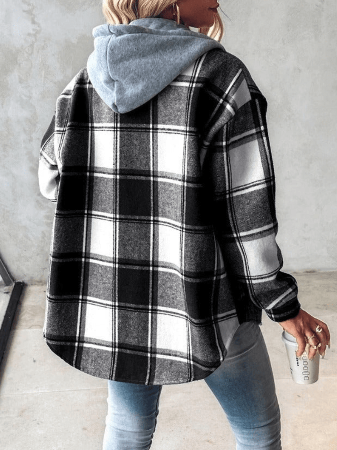 Stylish women's plaid hoodie jacket, a versatile checkered outerwear for fall.