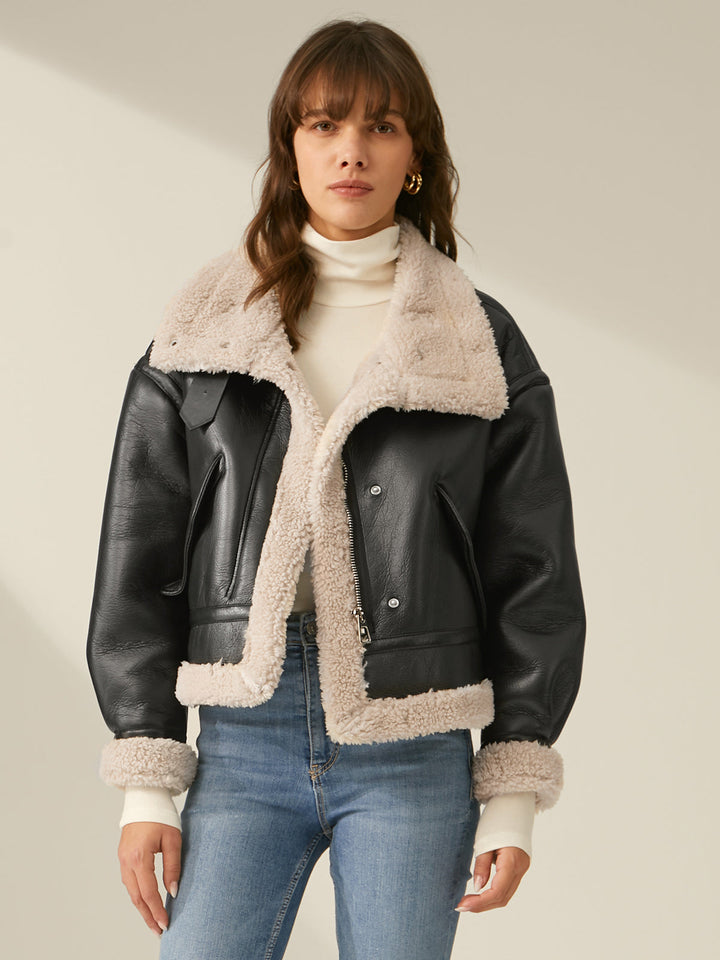 Warm women's aviator jacket, perfect for stylish winter fashion & casual outerwear.