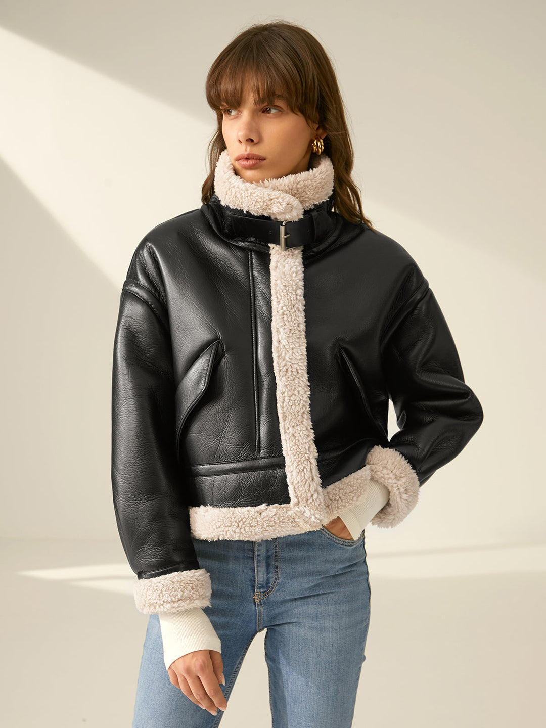 Fashionable women's aviator jacket. Warm & stylish winter outerwear for everyday chic.