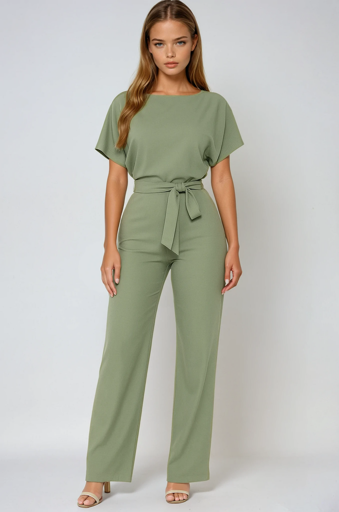 Women's chic belted wide-leg jumpsuit, perfect for elegant or casual wear, offering effortless style.