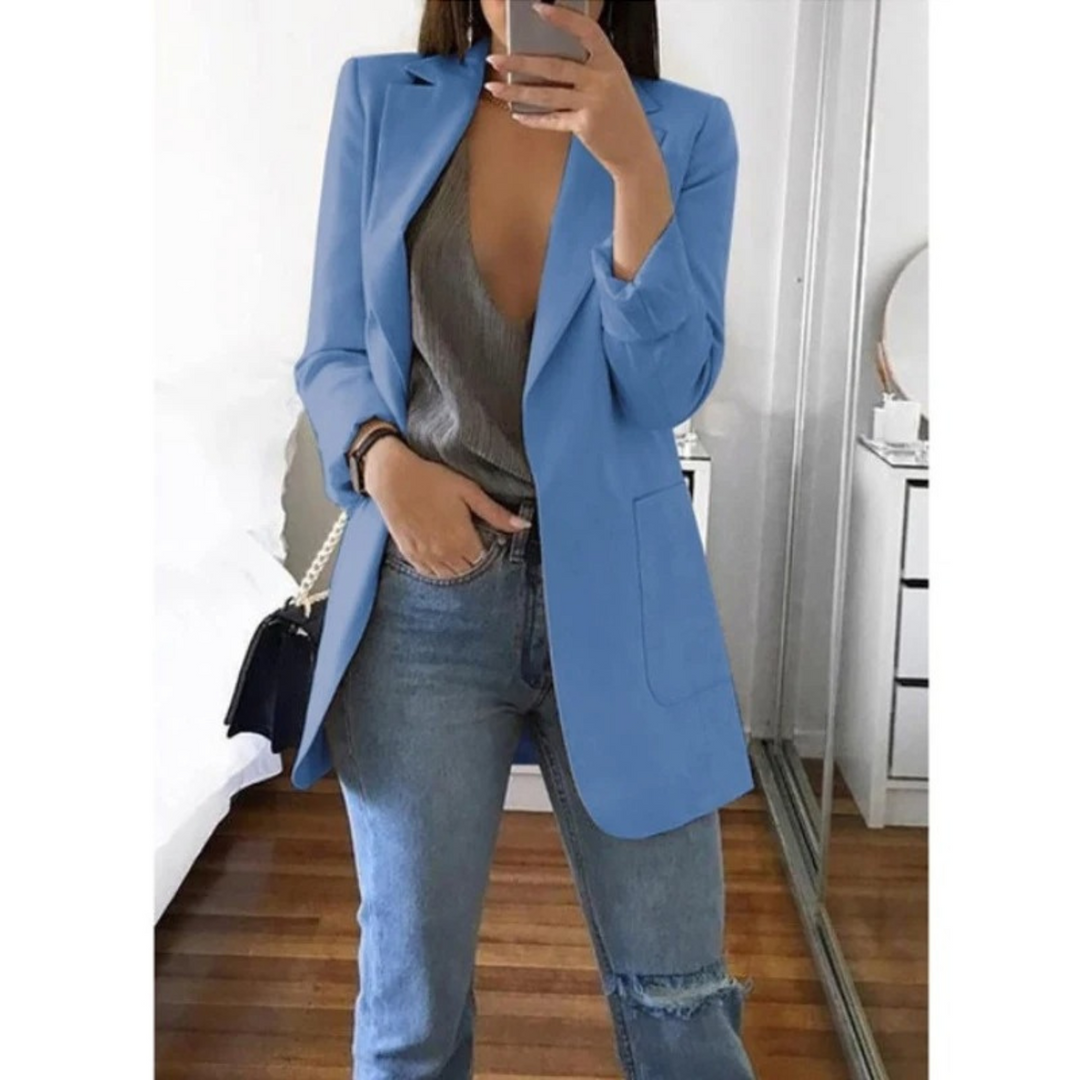 Women's chic long blazer, elegant for versatile style.