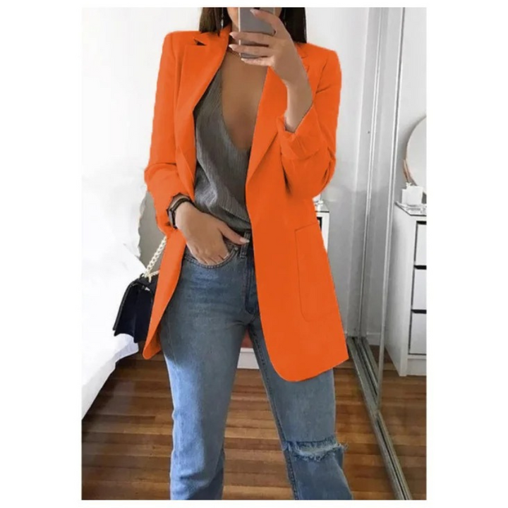 Chic Valentina long blazer, modern workwear or casual jacket.
