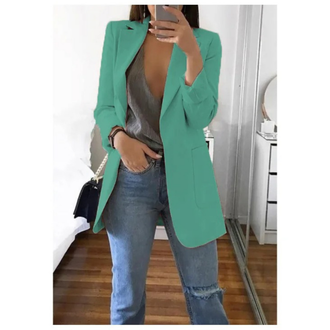 Elegant long blazer for women, versatile and fashionable outerwear.