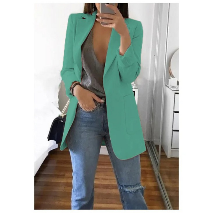 Elegant long blazer for women, versatile and fashionable outerwear.