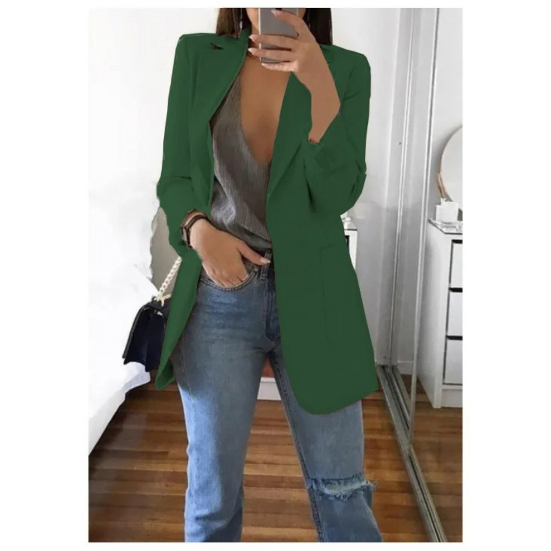 Women's long fashion blazer, versatile for elegant and casual outfits.